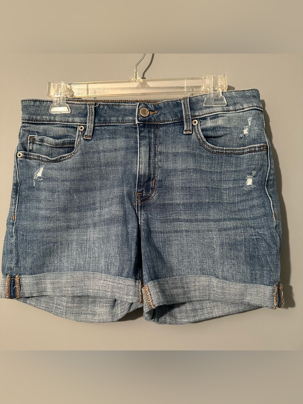 Women's Cosmic Blue Love Distressed Denim Shorts - Picture 1 of 4